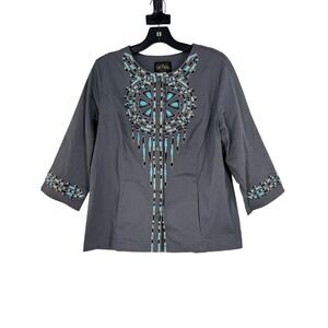 Bob Mackie Women's Gray Wearable Art Southwest Dream Catcher Jacket Size Medium